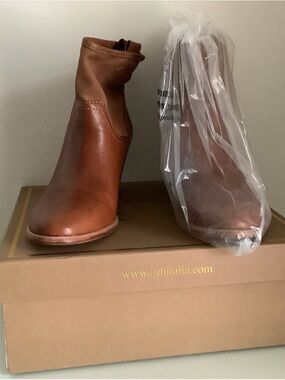 Ash Brown Leather Ankle Booties with Side Zip
